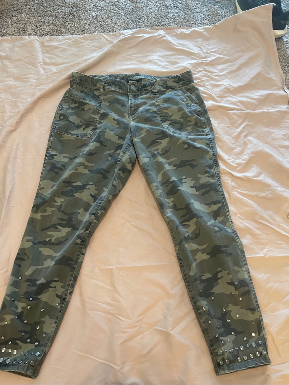 Lane Bryant Camo Skinny Jeans with Studded Hem - Olive size 16